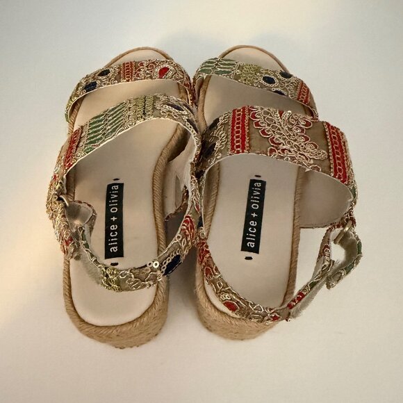 ALICE + OLIVIA Anastasia Sequin Embroidered Jute Platform Sandal - Size 38 / 7.5 - Picture 5 of 7